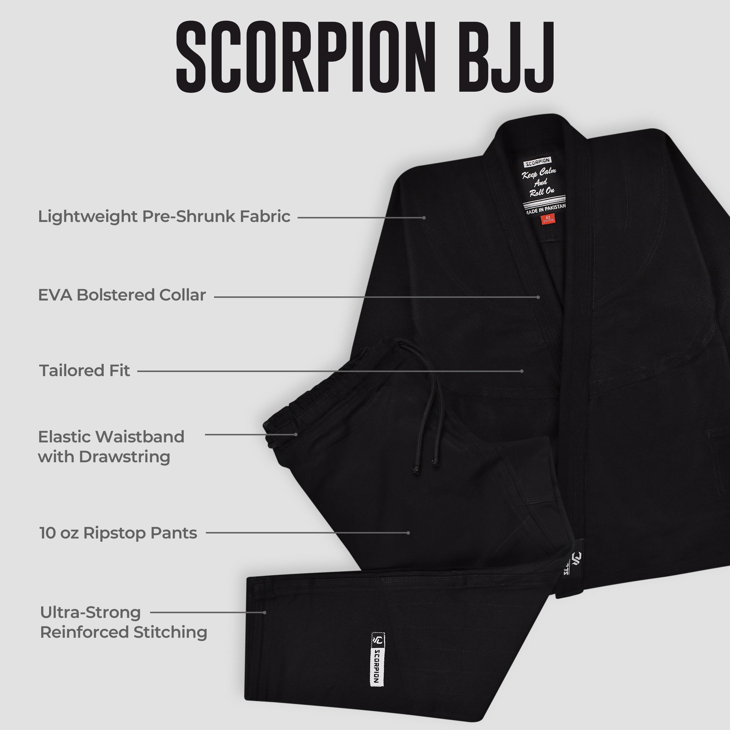 Scorpion Essential 1.0 Black Brazilian Jiu Jitsu Mens BJJ Gi