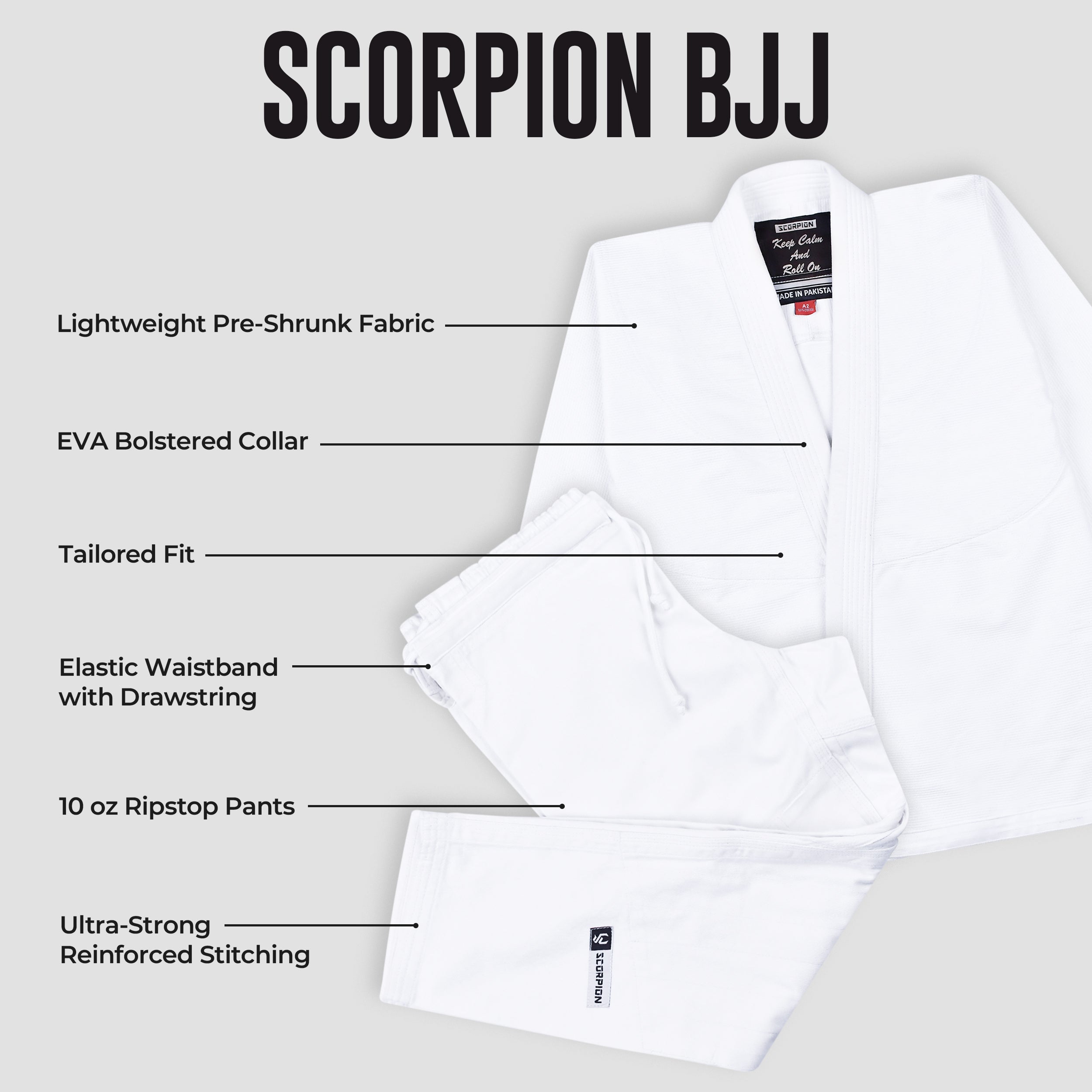Scorpion Essential 1.0 White Brazilian Jiu Jitsu Mens BJJ Gi