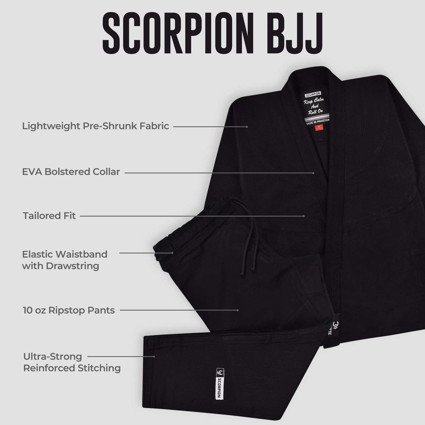 Scorpion Essential 1.0 Black Brazilian Jiu Jitsu Mens BJJ Gi