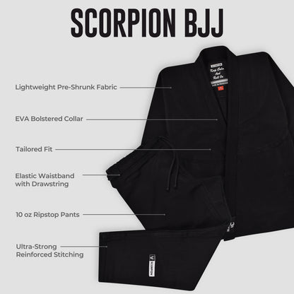 Scorpion Essential 1.0 Black Brazilian Jiu Jitsu Mens BJJ Gi