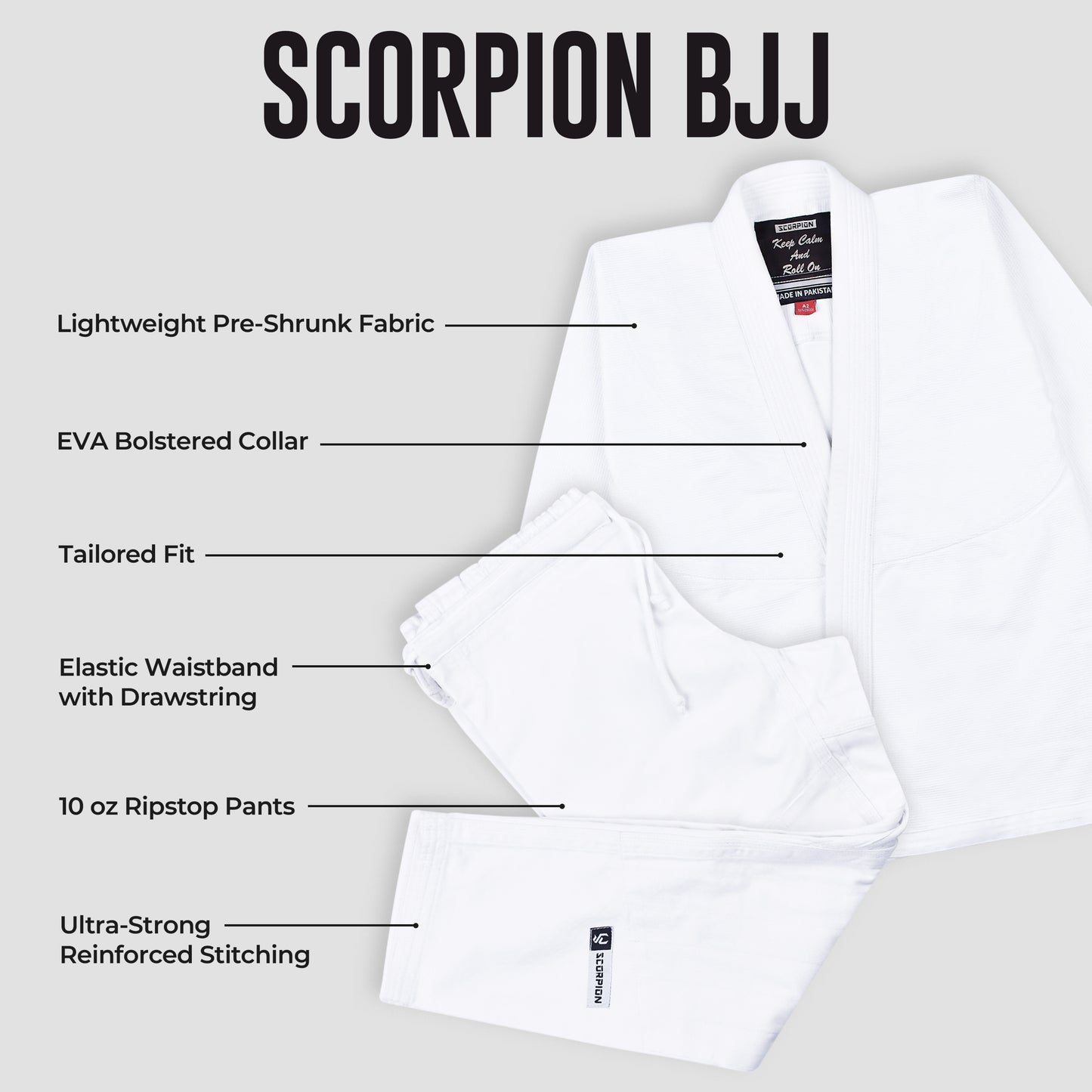 Scorpion Essential 1.0 White Brazilian Jiu Jitsu Mens BJJ Gi