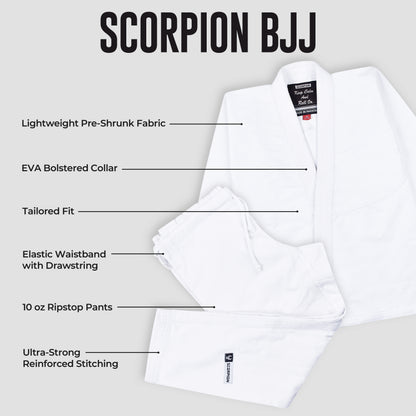 Scorpion Essential 1.0 White Brazilian Jiu Jitsu Mens BJJ Gi